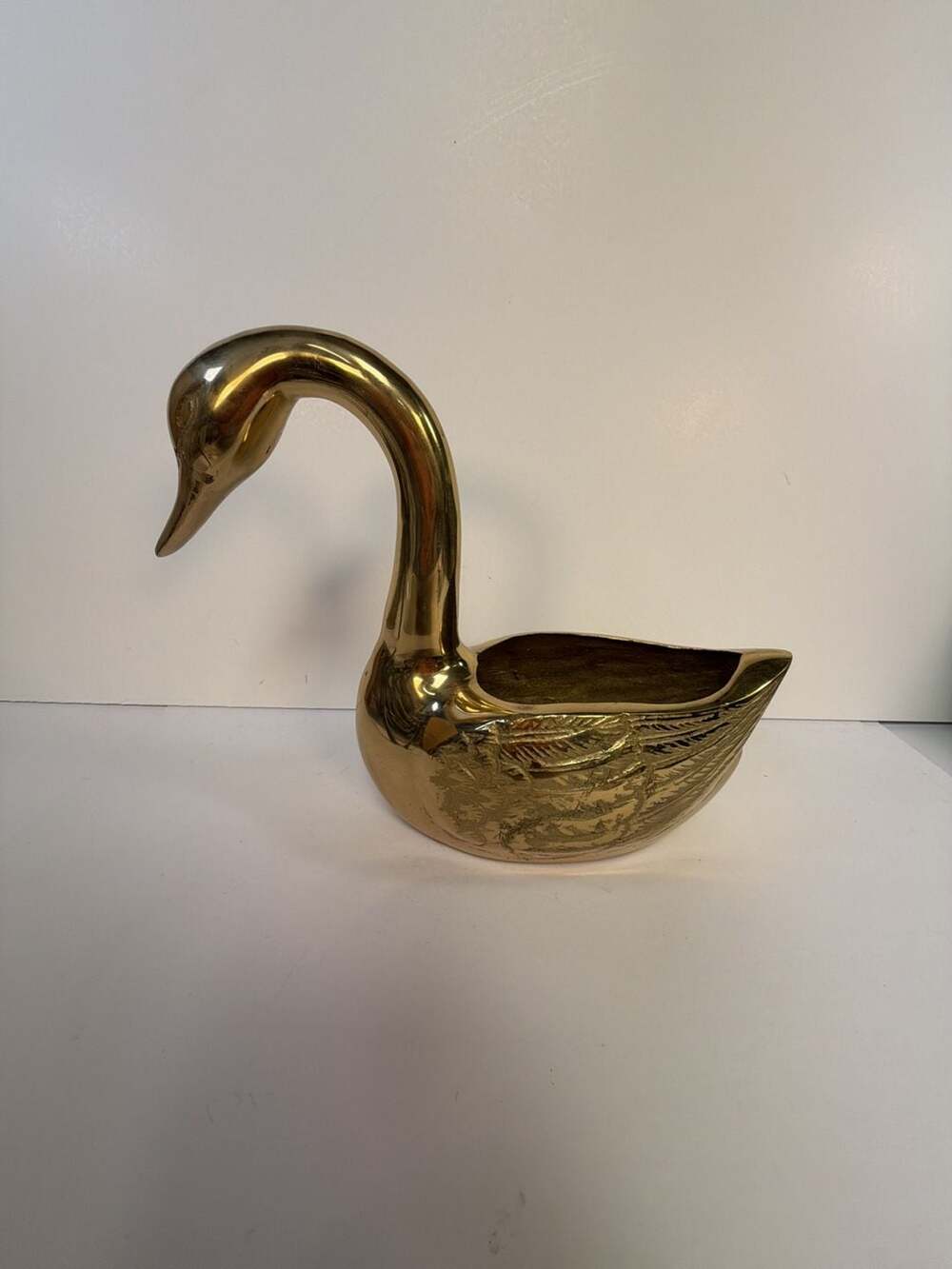 Vintage T.H.C. Solid Brass Swan Planter Bowl